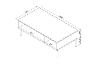 Tavolino da salotto Enemonzo, Con due vani contenitore, Rialzato da terra, 110x60 h40 cm, Bianco