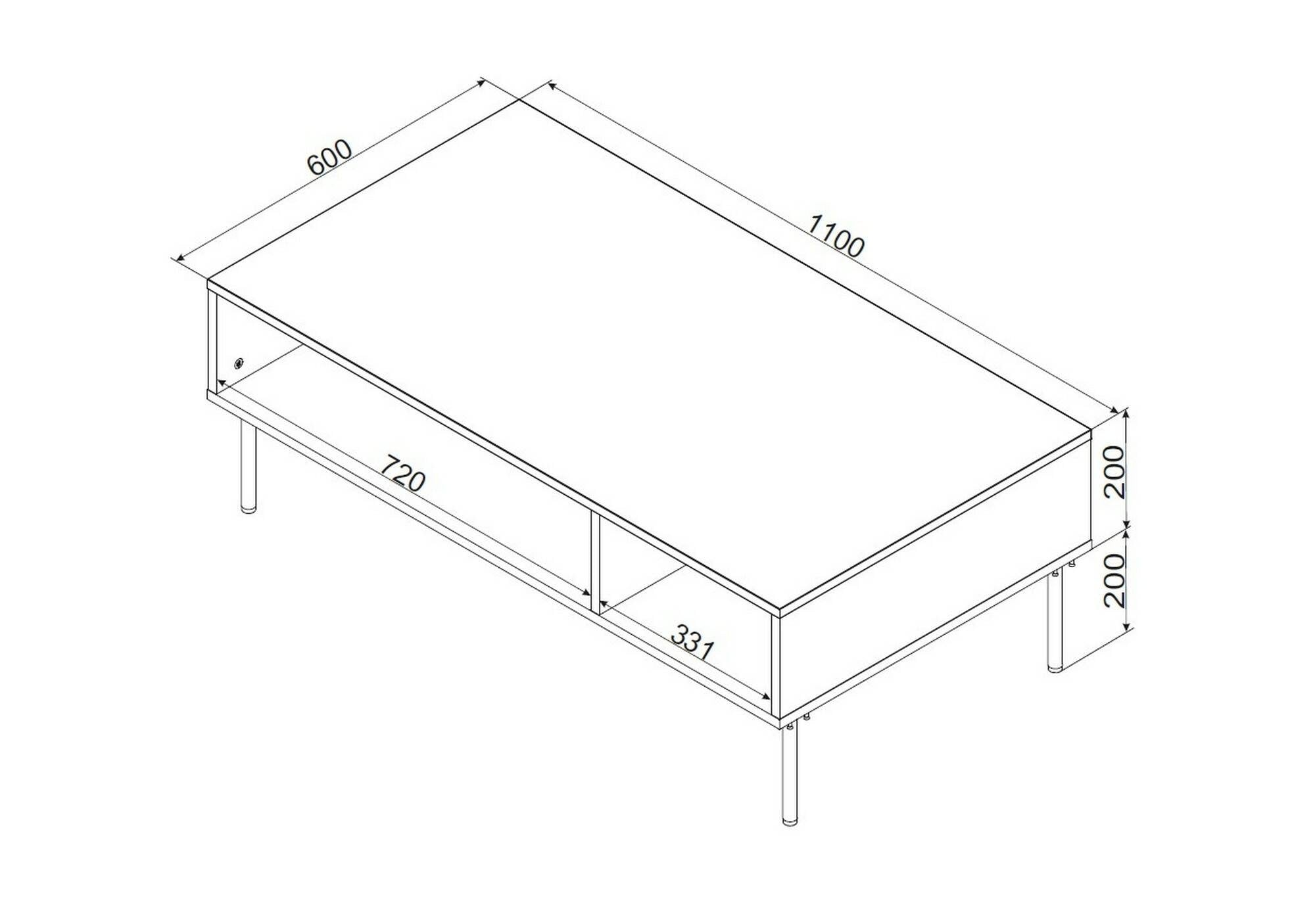Tavolino da salotto Enemonzo, Con due vani contenitore, Rialzato da terra, 110x60 h40 cm, Nero