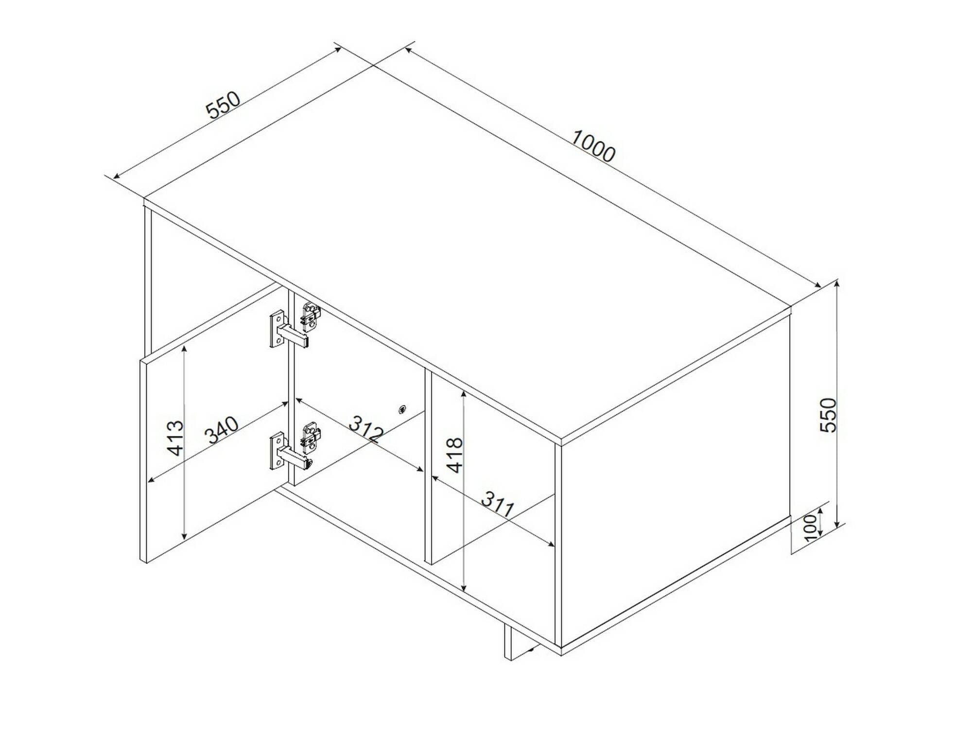 Tavolino da salotto Rho, Con ante e vani contenitore, Rialzato da terra, 100x55 h55 cm, Beige