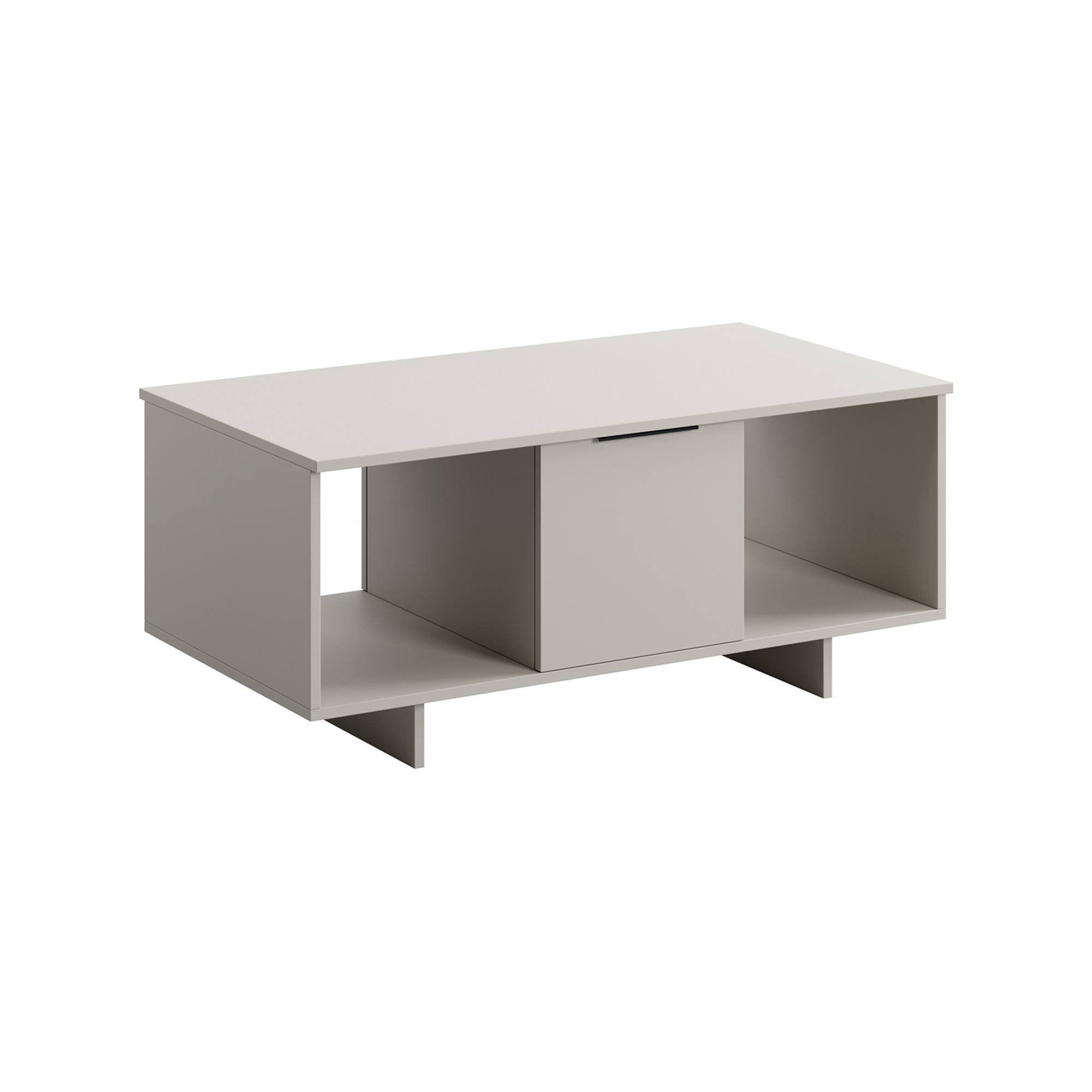 Tavolino da salotto Rho, Con ante e vani contenitore, Rialzato da terra, 100x55 h55 cm, Beige