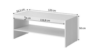 Tavolino da salotto Roasio, Con mensola e ampio ripiano da appoggio, Rialzato da terra, 120x57 h50 cm, Bianco
