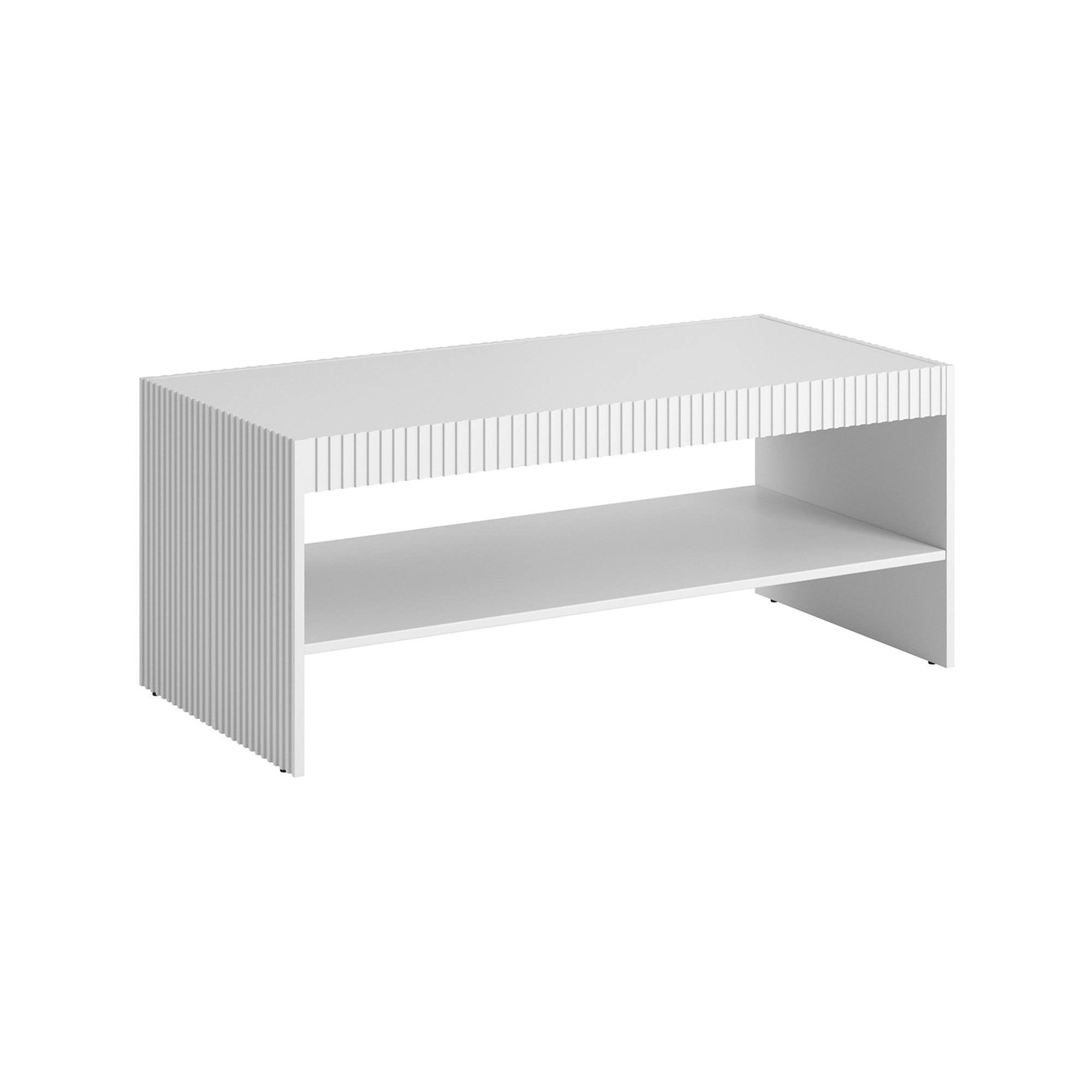 Tavolino da salotto Roasio, Con mensola e ampio ripiano da appoggio, Rialzato da terra, 120x57 h50 cm, Bianco