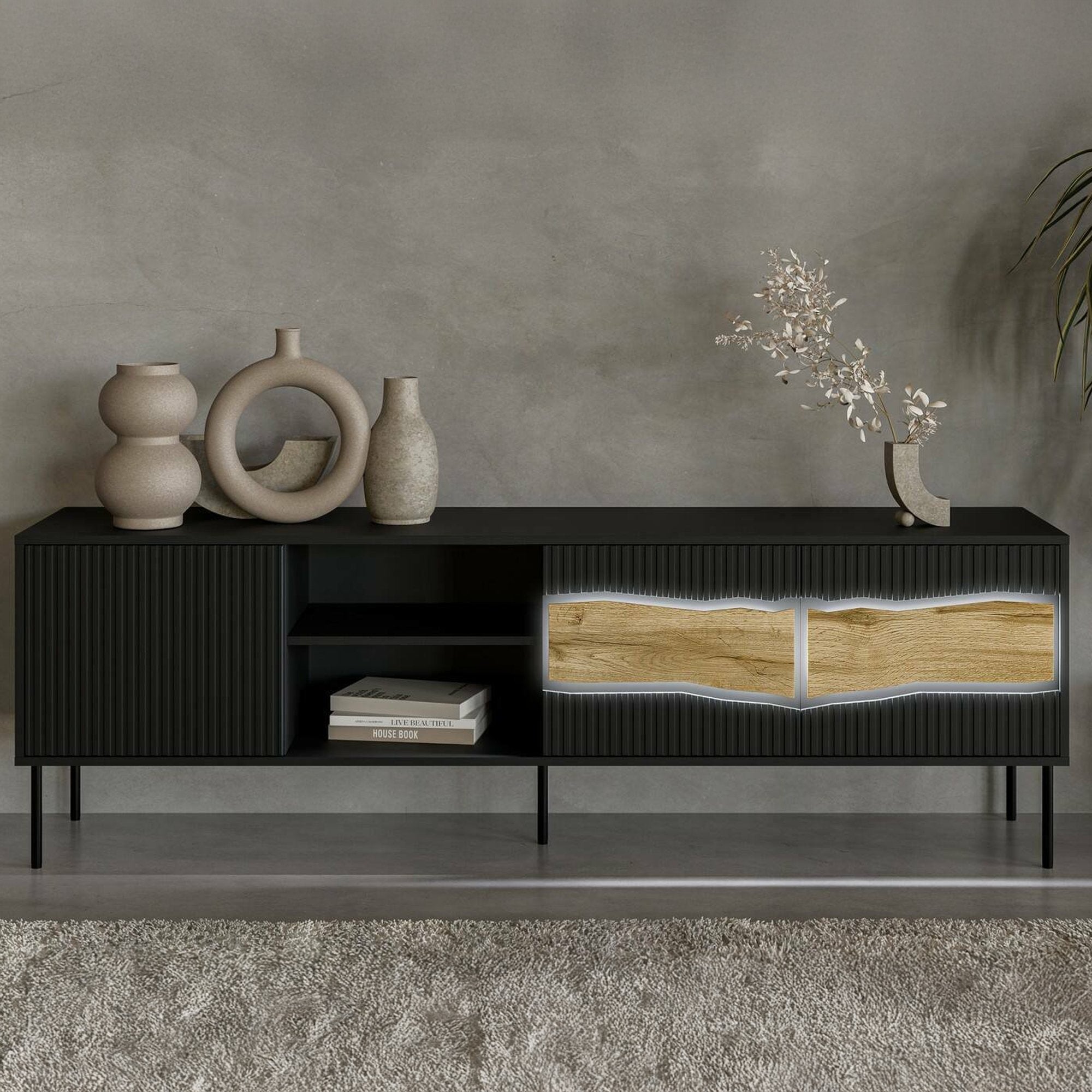 Luvinate, Mobile Porta tv 2 Ripiani, 190x40x61.5h cm Nero