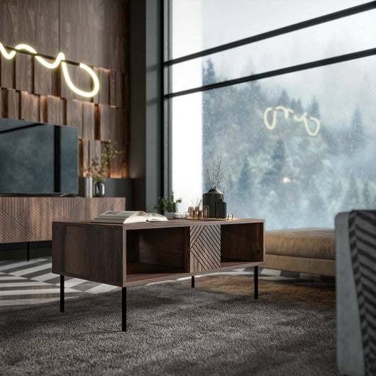 Tavolino da salotto Gadoni, Con due vani contenitore, Rialzato da terra, 100x55 h43 cm, Noce