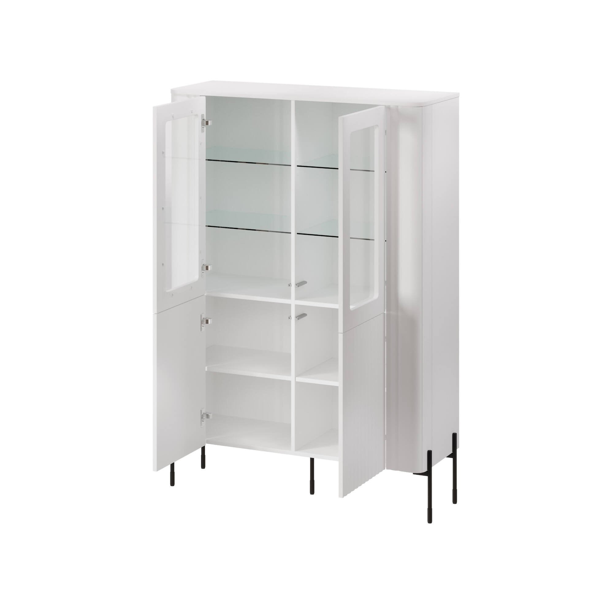 Vetrina Cimino, Vetrinetta da soggiorno con due ante e dettaglio in vetro, Rialzato da terra, 110x40 h160 cm, Bianco