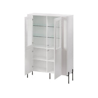 Vetrina Cimino, Vetrinetta da soggiorno con due ante e dettaglio in vetro, Rialzato da terra, 110x40 h160 cm, Bianco