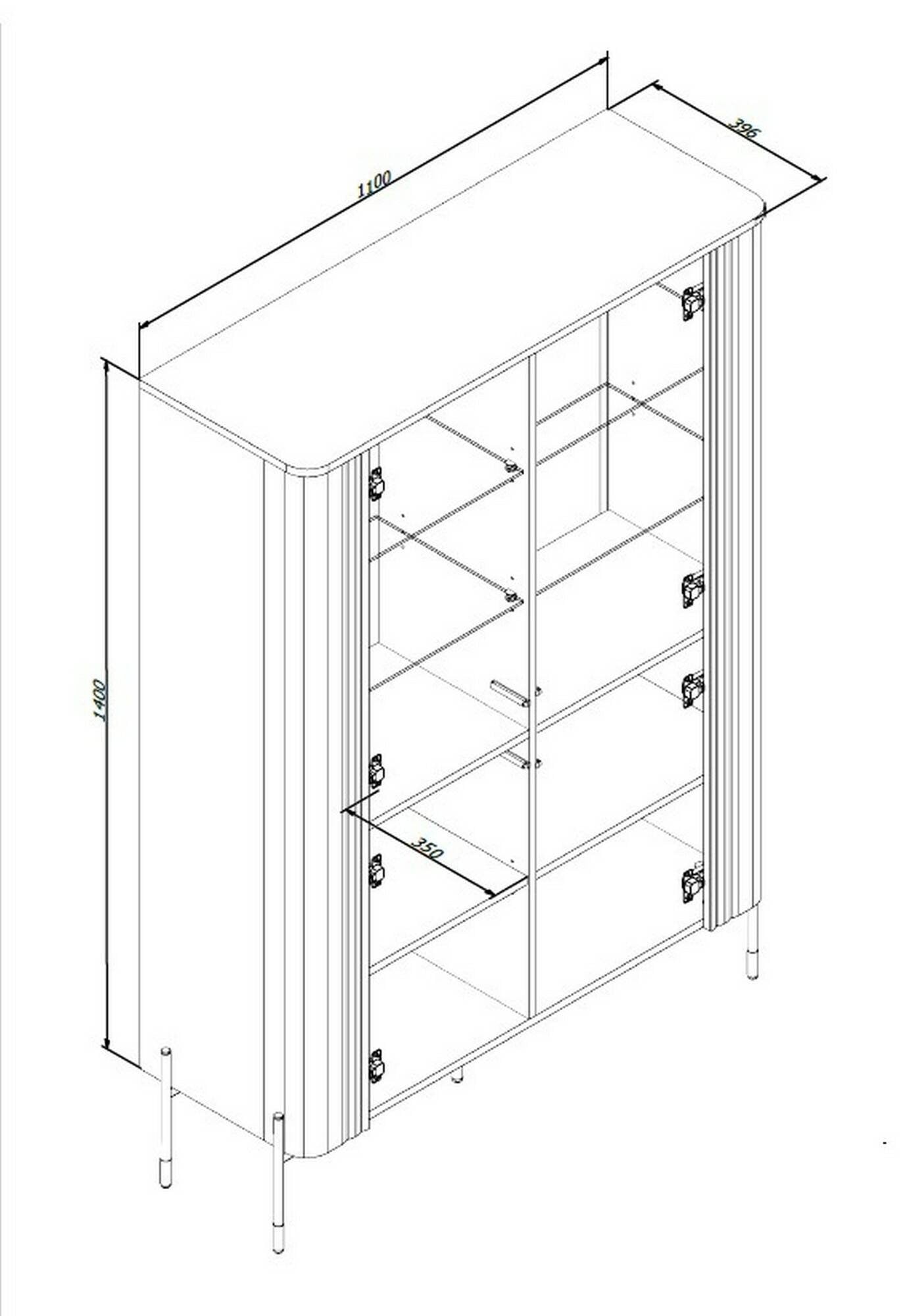 Vetrina Cimino, Vetrinetta da soggiorno con due ante e dettaglio in vetro, Rialzato da terra, 110x40 h160 cm, Bianco