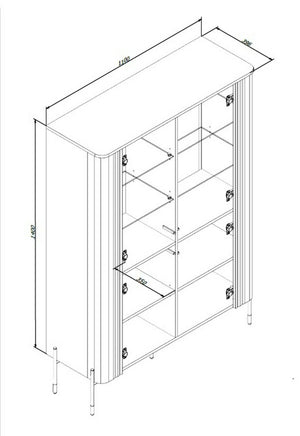 Vetrina Cimino, Vetrinetta da soggiorno con due ante e dettaglio in vetro, Rialzato da terra, 110x40 h160 cm, Bianco