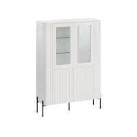 Vetrina Cimino, Vetrinetta da soggiorno con due ante e dettaglio in vetro, Rialzato da terra, 110x40 h160 cm, Bianco