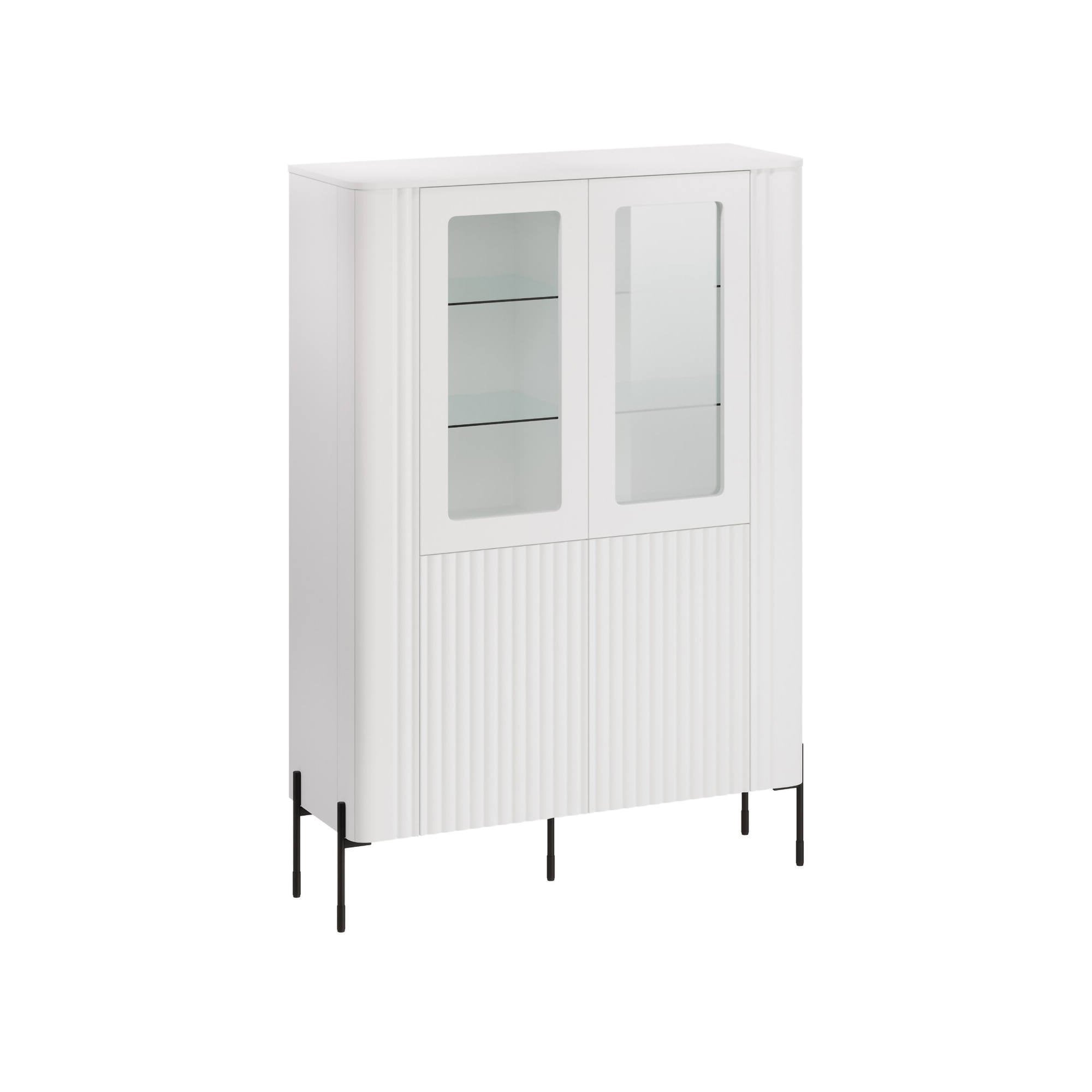 Vetrina Cimino, Vetrinetta da soggiorno con due ante e dettaglio in vetro, Rialzato da terra, 110x40 h160 cm, Bianco