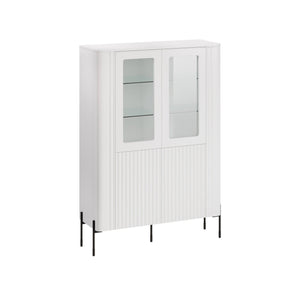 Vetrina Cimino, Vetrinetta da soggiorno con due ante e dettaglio in vetro, Rialzato da terra, 110x40 h160 cm, Bianco