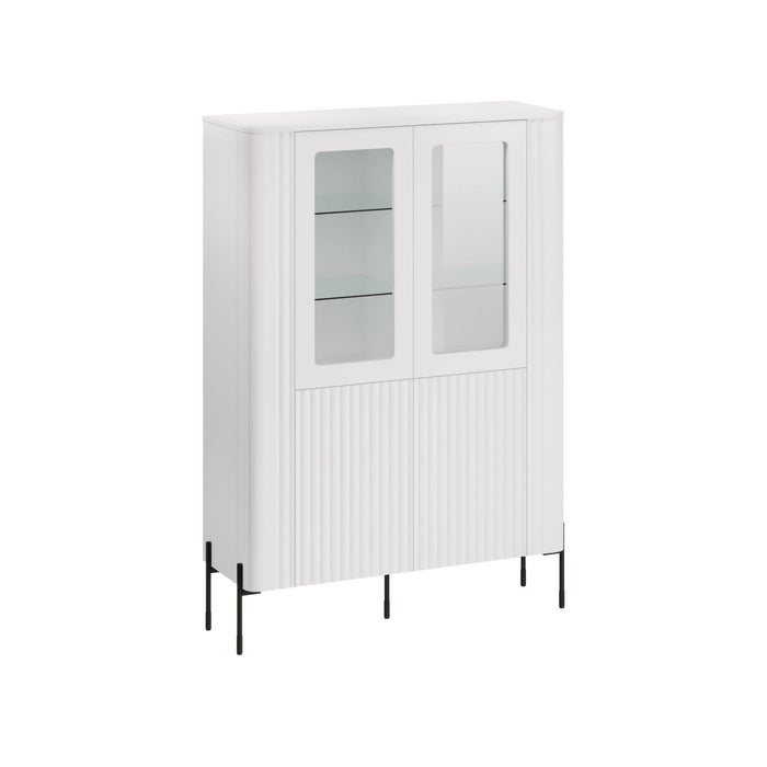 Vetrina Cimino, Vetrinetta da soggiorno con due ante e dettaglio in vetro, Rialzato da terra, 110x40 h160 cm, Bianco