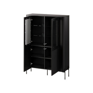 Vetrina Cimino, Vetrinetta da soggiorno con due ante e dettaglio in vetro, Rialzato da terra, 110x40 h160 cm, Nero