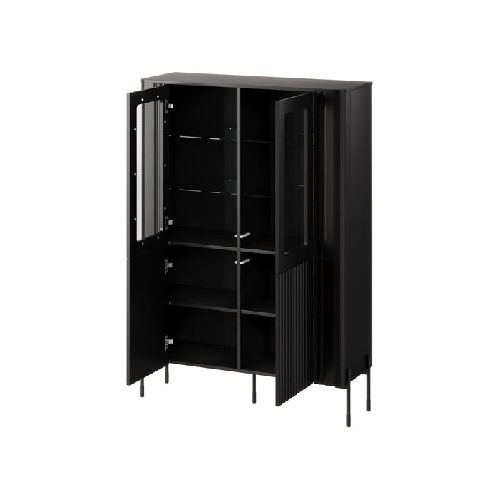 Vetrina Cimino, Vetrinetta da soggiorno con due ante e dettaglio in vetro, Rialzato da terra, 110x40 h160 cm, Nero