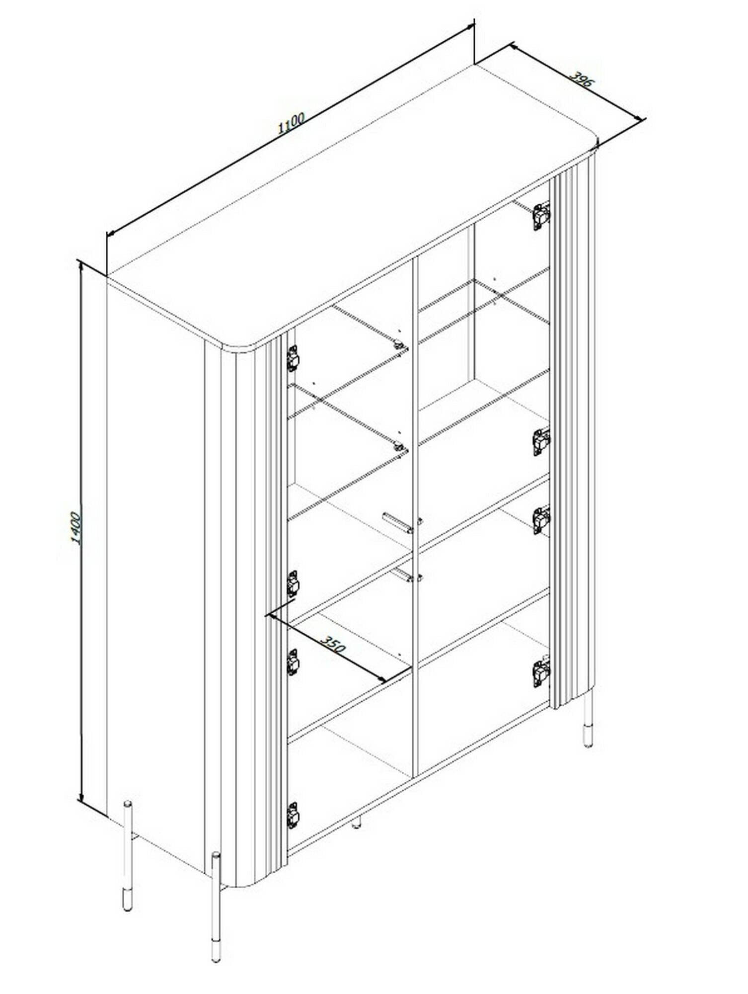 Vetrina Cimino, Vetrinetta da soggiorno con due ante e dettaglio in vetro, Rialzato da terra, 110x40 h160 cm, Nero