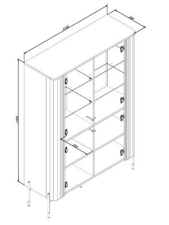Vetrina Cimino, Vetrinetta da soggiorno con due ante e dettaglio in vetro, Rialzato da terra, 110x40 h160 cm, Nero
