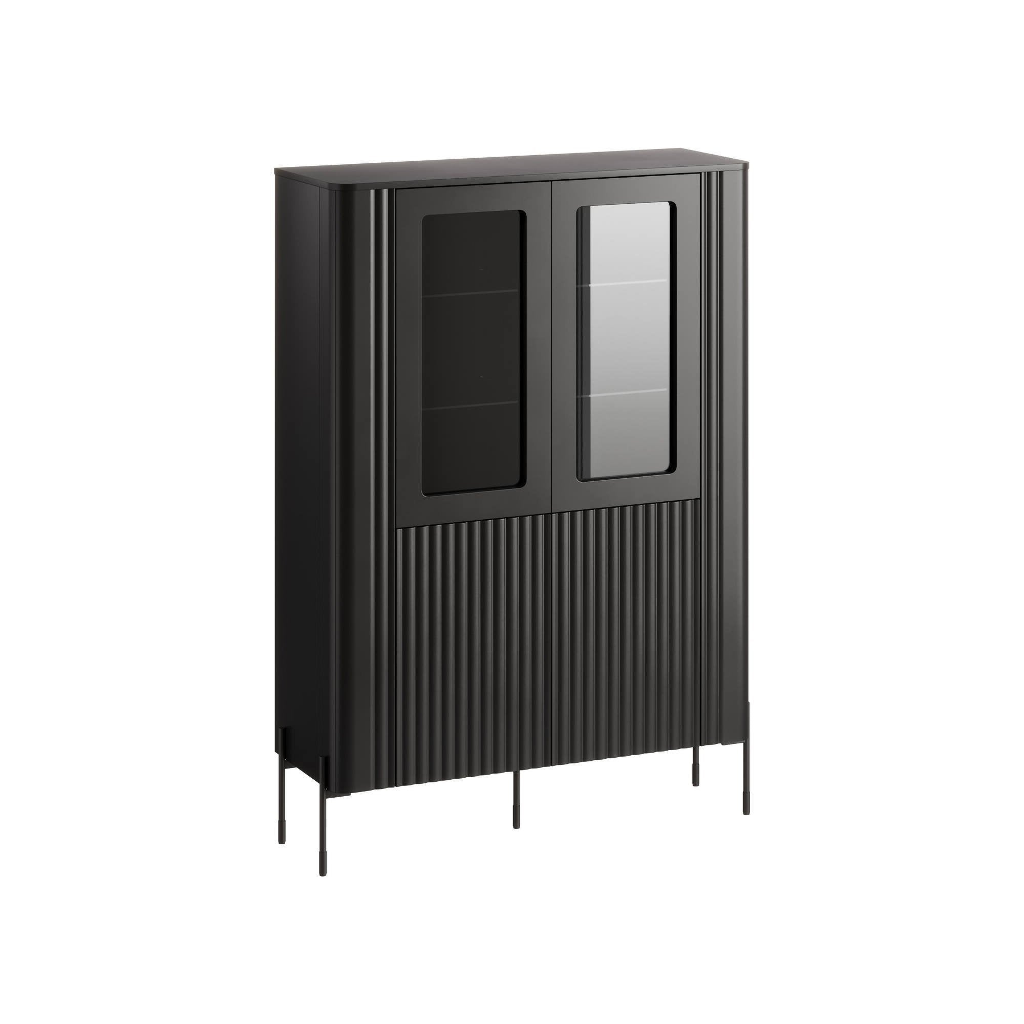 Vetrina Cimino, Vetrinetta da soggiorno con due ante e dettaglio in vetro, Rialzato da terra, 110x40 h160 cm, Nero