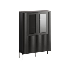 Vetrina Cimino, Vetrinetta da soggiorno con due ante e dettaglio in vetro, Rialzato da terra, 110x40 h160 cm, Nero