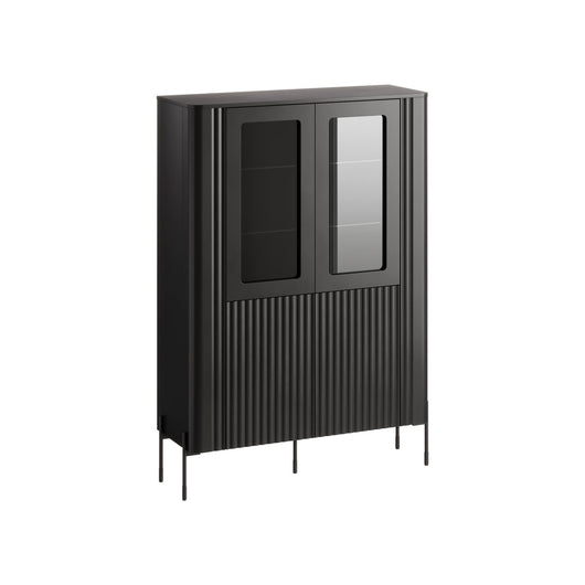 Vetrina Cimino, Vetrinetta da soggiorno con due ante e dettaglio in vetro, Rialzato da terra, 110x40 h160 cm, Nero