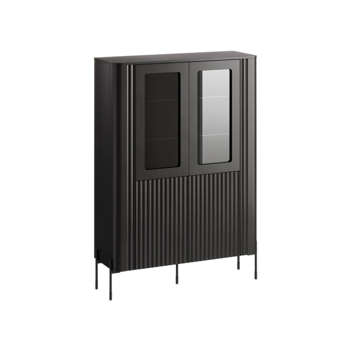 Vetrina Cimino, Vetrinetta da soggiorno con due ante e dettaglio in vetro, Rialzato da terra, 110x40 h160 cm, Nero