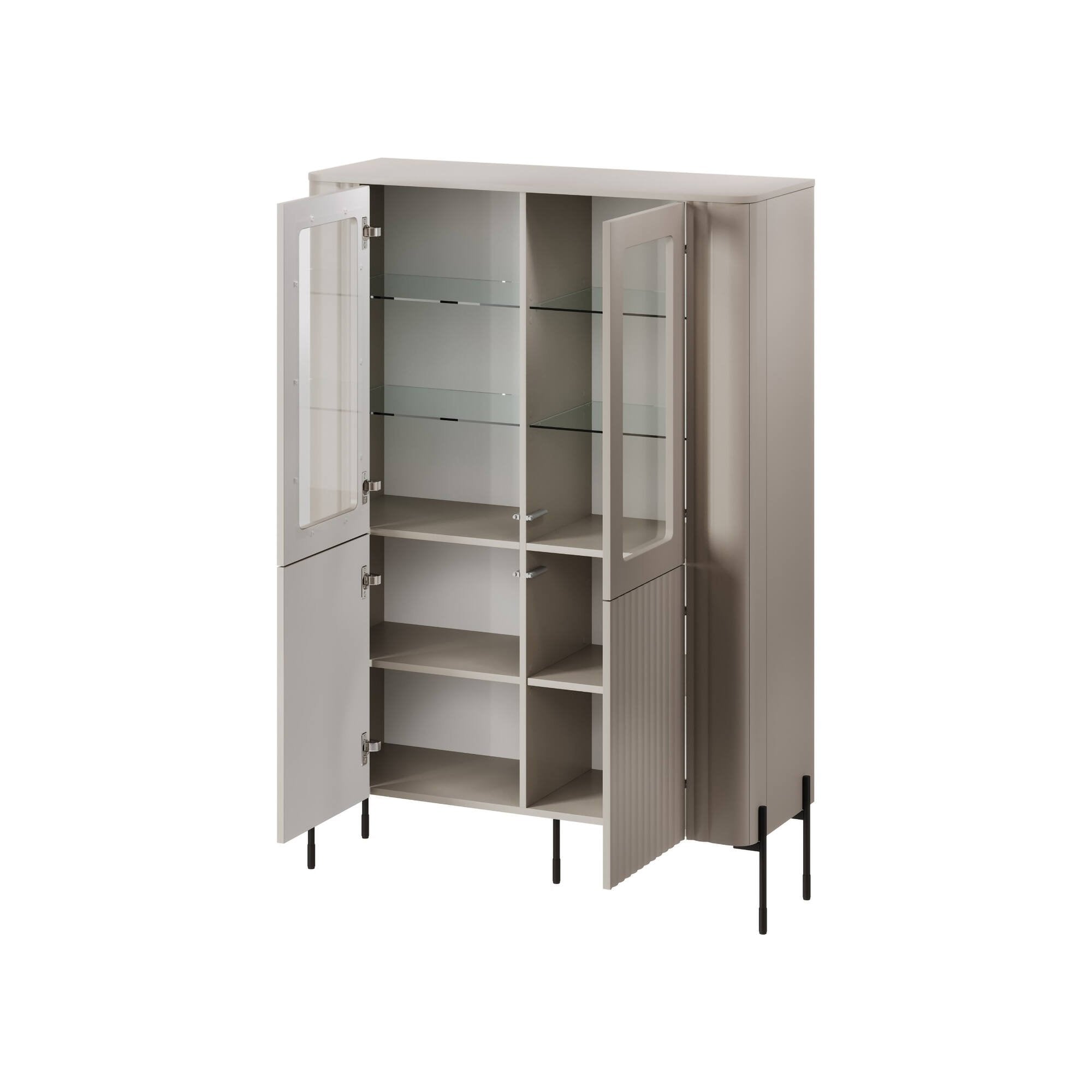 Vetrina Cimino, Vetrinetta da soggiorno con due ante e dettaglio in vetro, Rialzato da terra, 110x40 h160 cm, Beige