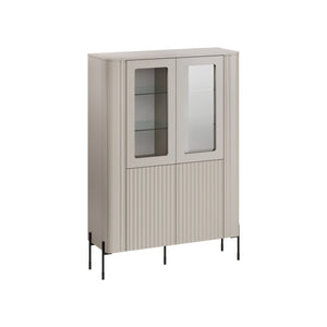 Vetrina Cimino, Vetrinetta da soggiorno con due ante e dettaglio in vetro, Rialzato da terra, 110x40 h160 cm, Beige