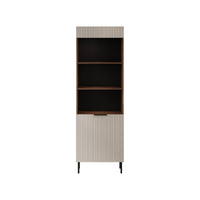 Libreria Agri, Mobile portalibri con vani aperti e un'anta, Design moderno e minimale, 185x42 h60 cm, Noce e Beige