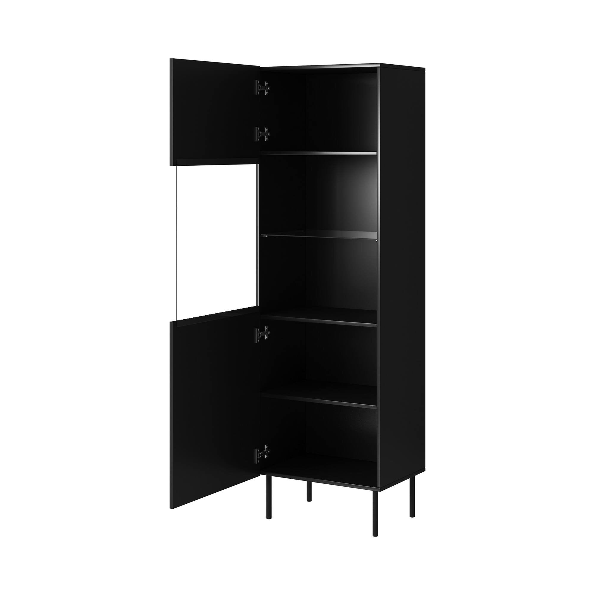 Vetrina Luzzana, Vetrinetta da soggiorno con anta e dettaglio in vetro, Rialzato da terra, 60x42 h183 cm, Nero