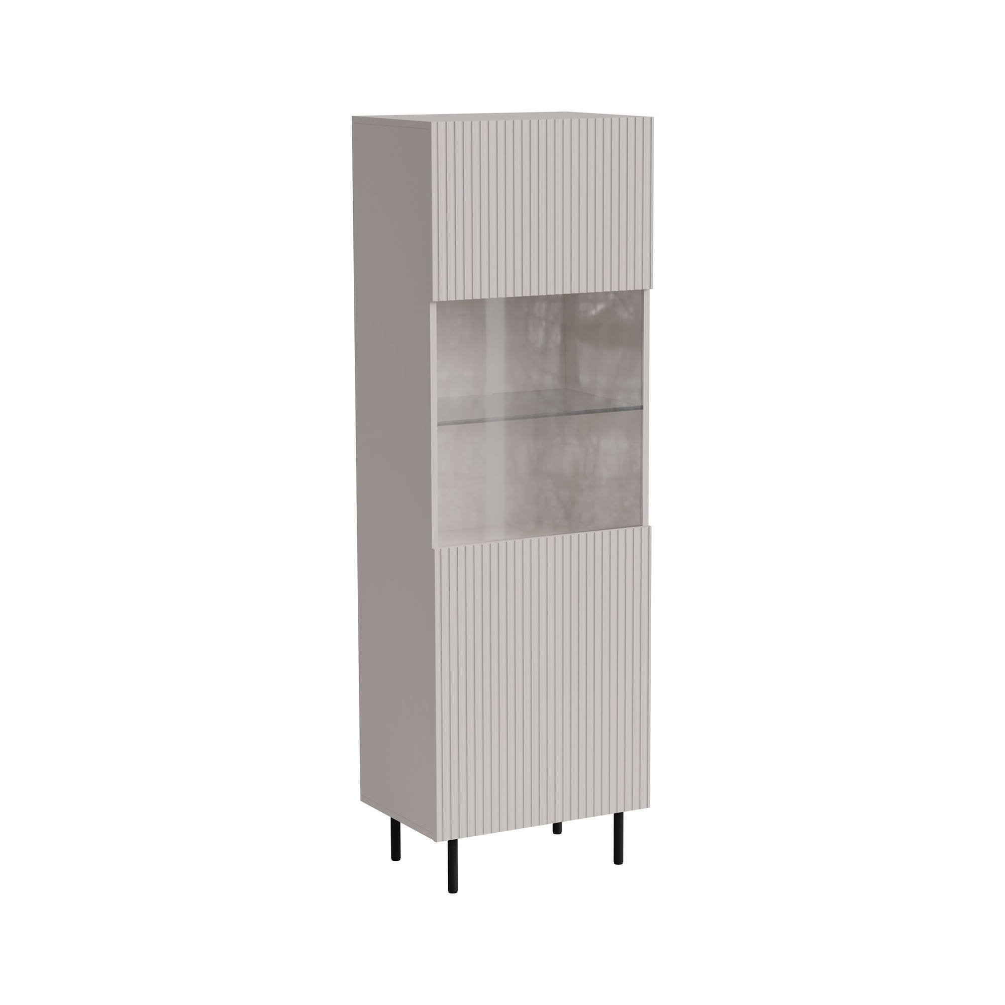 Vetrina Luzzana, Vetrinetta da soggiorno con anta e dettaglio in vetro, Rialzato da terra, 60x42 h183 cm, Beige