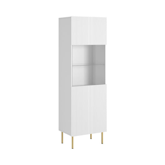 Vetrina Raccuja, Vetrinetta da soggiorno con anta e dettaglio in vetro, Rialzato da terra, 60x42 h183 cm, Bianco