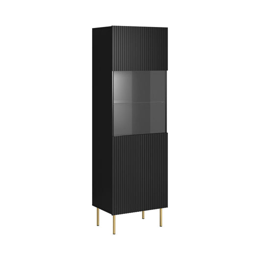 Vetrina Raccuja, Vetrinetta da soggiorno con anta e dettaglio in vetro, Rialzato da terra, 60x42 h183 cm, Nero