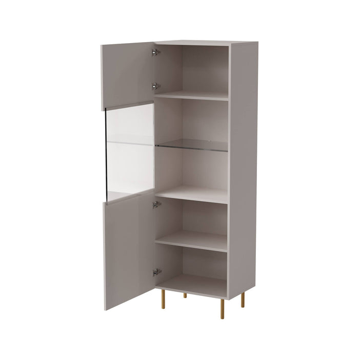Vetrina Raccuja, Vetrinetta da soggiorno con anta e dettaglio in vetro, Rialzato da terra, 60x42 h183 cm, Beige