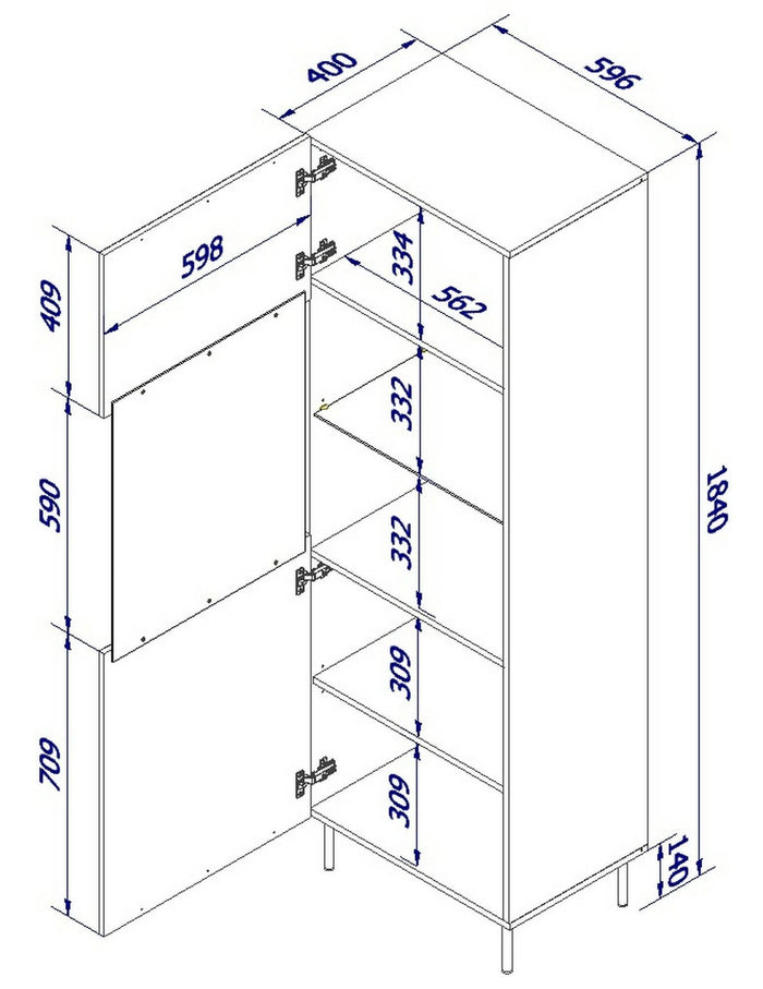 Vetrina Raccuja, Vetrinetta da soggiorno con anta e dettaglio in vetro, Rialzato da terra, 60x42 h183 cm, Beige