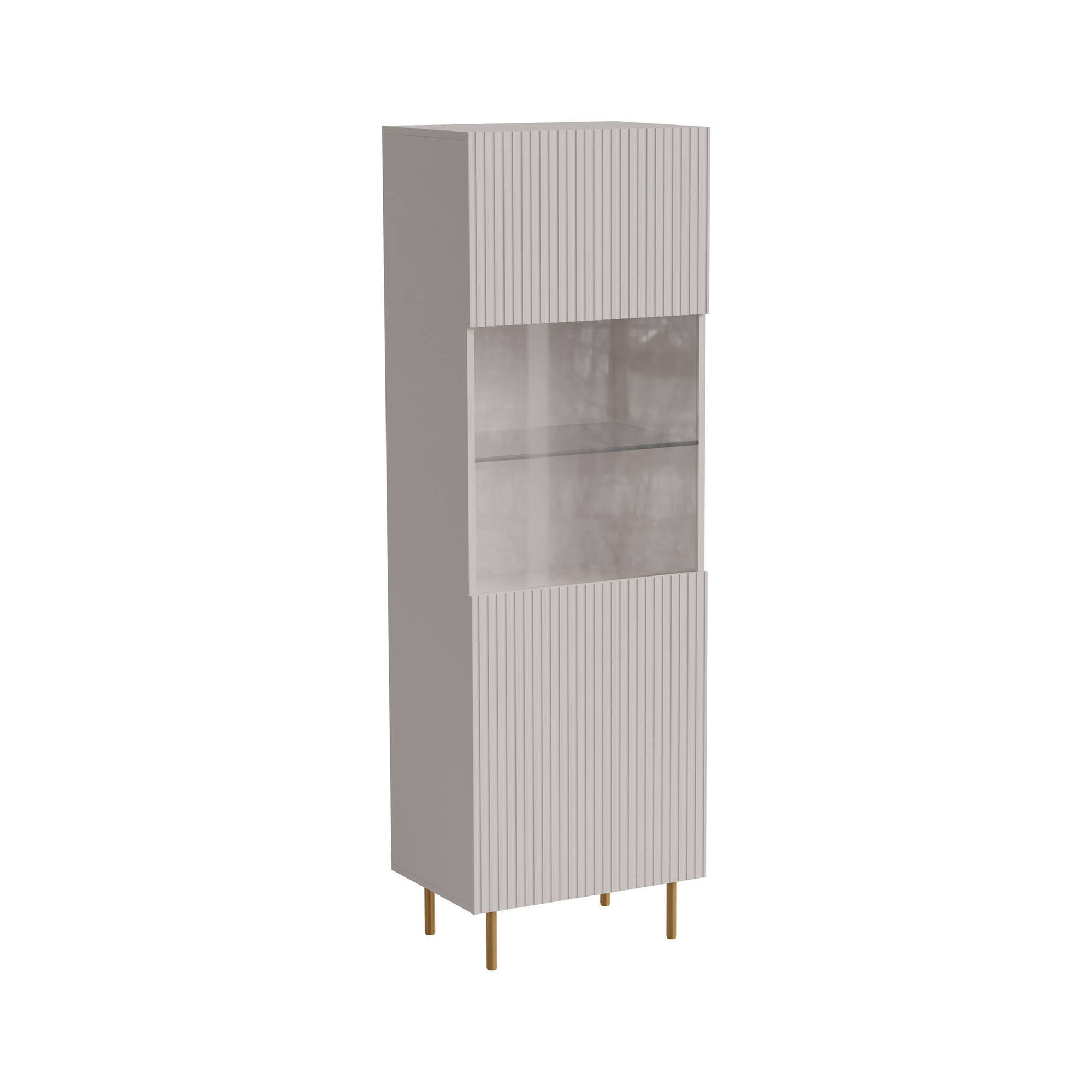 Vetrina Raccuja, Vetrinetta da soggiorno con anta e dettaglio in vetro, Rialzato da terra, 60x42 h183 cm, Beige