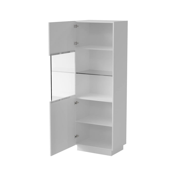 Vetrina Vado, Vetrinetta da soggiorno con anta e dettaglio in vetro, Finitura con effetto cannettato, 60x40 h178 cm, Bianco