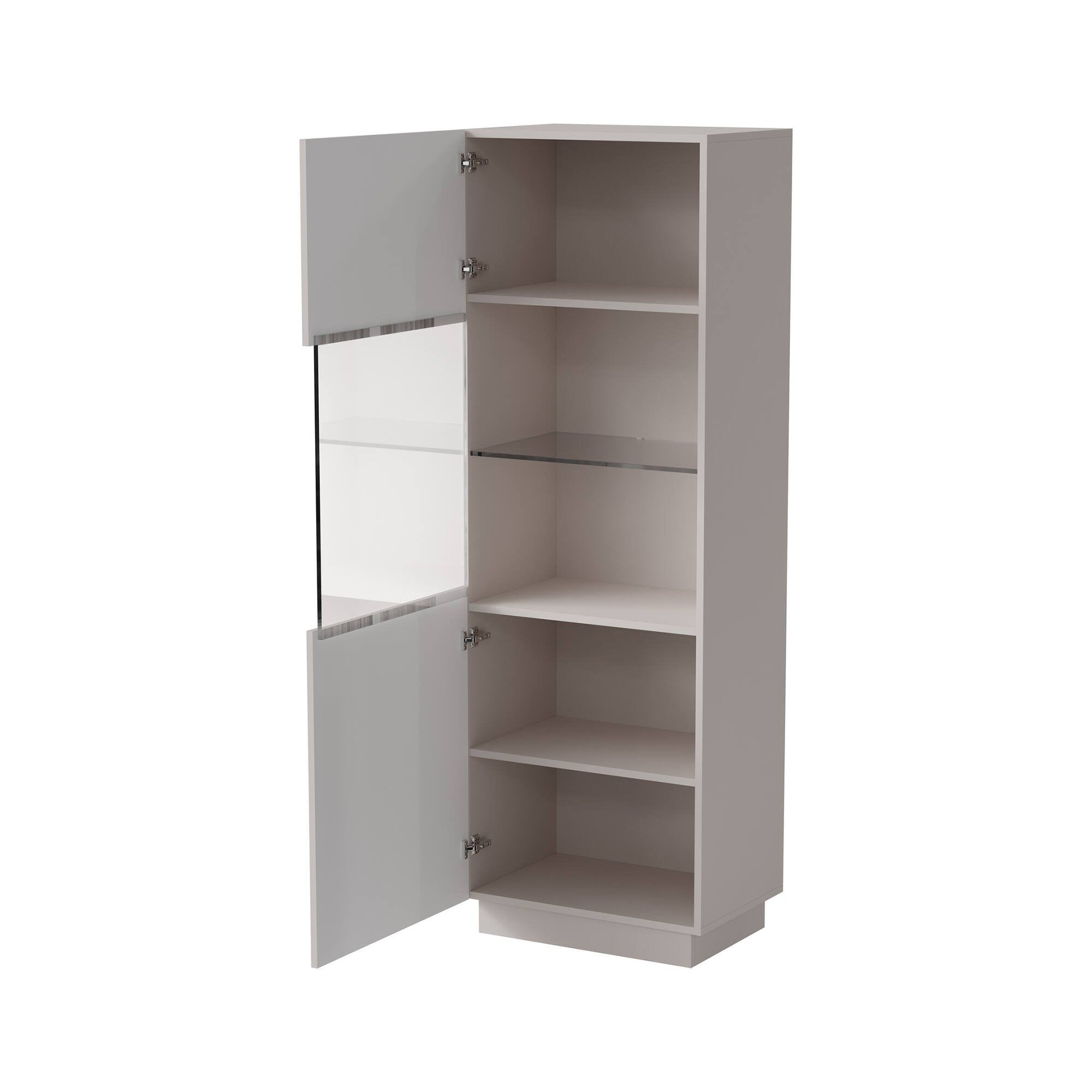 Vetrina Vado, Vetrinetta da soggiorno con anta e dettaglio in vetro, Finitura con effetto cannettato, 60x40 h178 cm, Beige