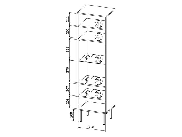 Vetrina Triulzi, Vetrinetta da soggiorno con anta e dettaglio in vetro, Finitura con linee geometriche, 50x40 h187 cm, Noce