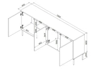 Credenza Mestrino, Madia da salotto con tre ante battenti e due vani aperti, Rialzata da terra, 190x40 h80 cm, Nero e Rovere Nodi