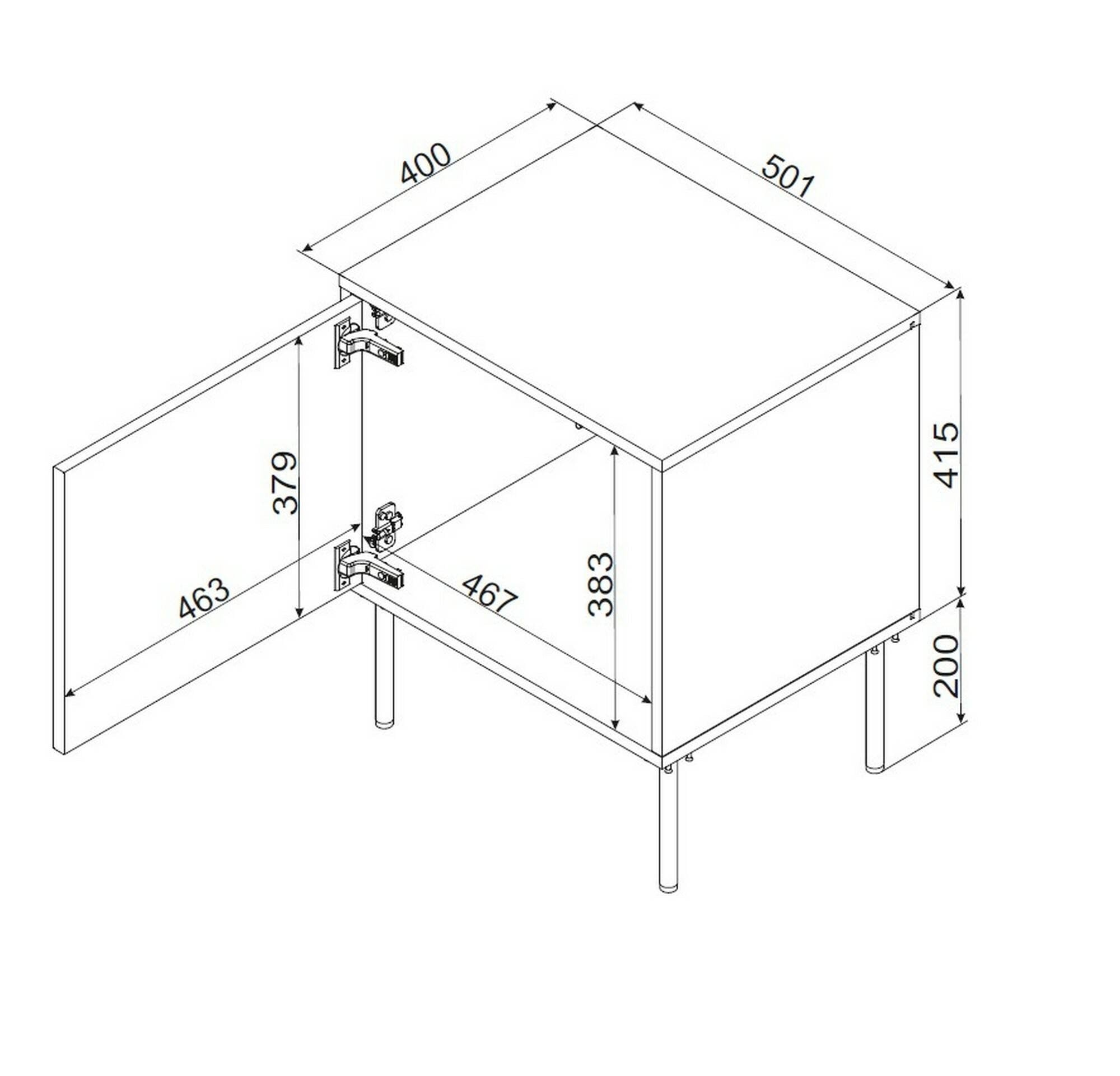 Set di 2 comodini Ussana, Comò basso con anta battente e vano interno, Finitura effetto liscio, 50x40 h62 cm, Nero e Rovere Nodi