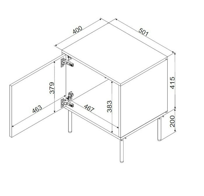 Set di 2 comodini Ussana, Comò basso con anta battente e vano interno, Finitura effetto liscio, 50x40 h62 cm, Nero e Rovere Nodi