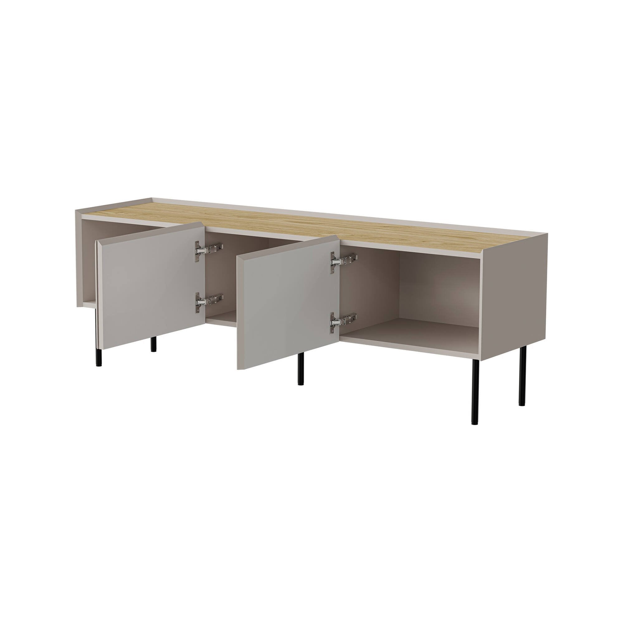 Mobile porta TV Calanna, Madia da salotto con tre ante battenti e tre vani interni, Rialzato da terra, 150x40 h52 cm, Beige e Rovere