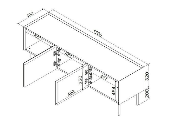 Mobile porta TV Calanna, Madia da salotto con tre ante battenti e tre vani interni, Rialzato da terra, 150x40 h52 cm, Beige e Rovere
