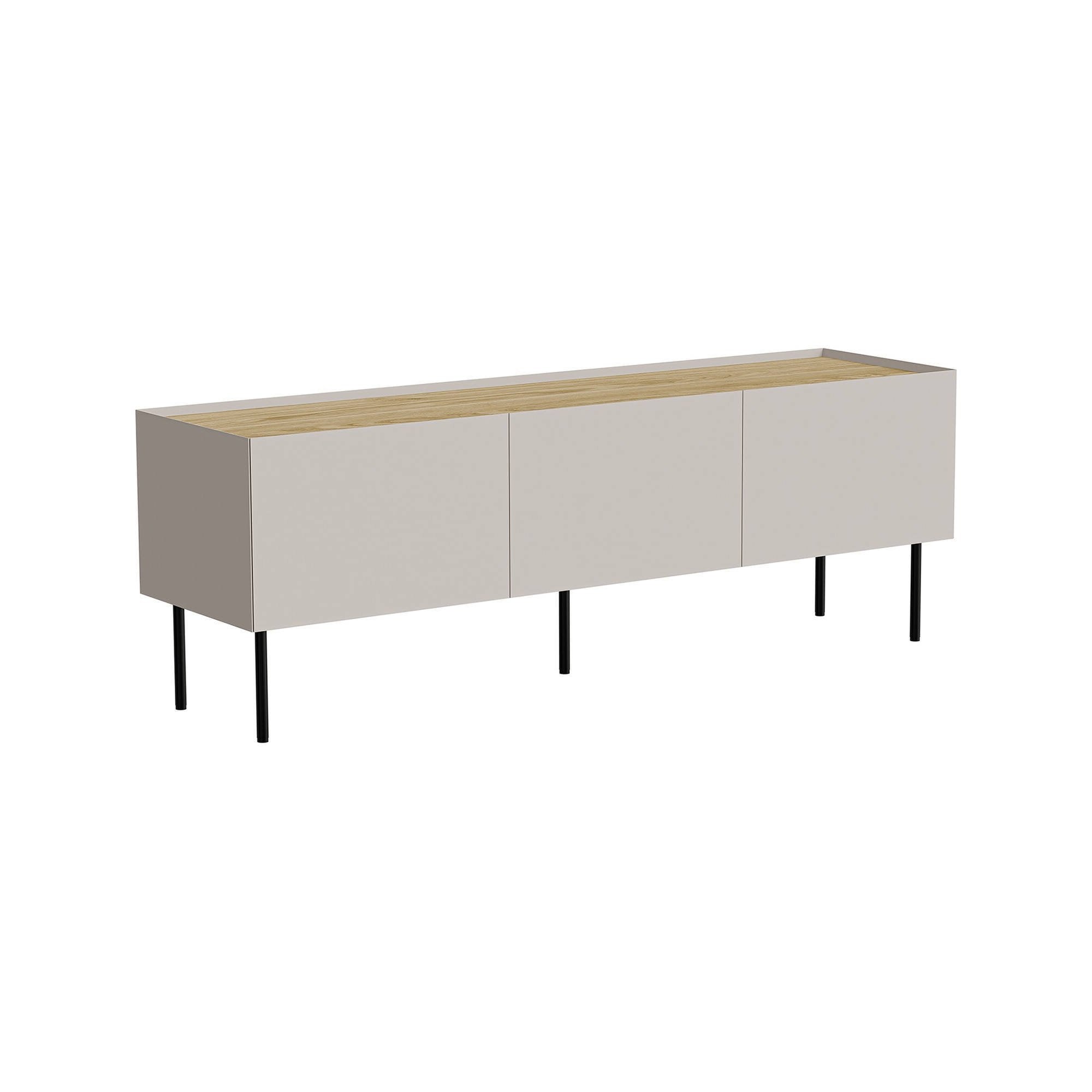 Mobile porta TV Calanna, Madia da salotto con tre ante battenti e tre vani interni, Rialzato da terra, 150x40 h52 cm, Beige e Rovere