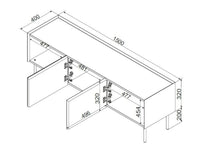 Mobile porta TV Calanna, Madia da salotto con tre ante battenti e tre vani interni, Rialzato da terra, 150x40 h52 cm, Verde e Rovere