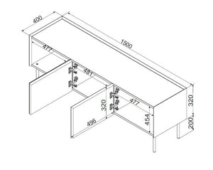 Mobile porta TV Calanna, Madia da salotto con tre ante battenti e tre vani interni, Rialzato da terra, 150x40 h52 cm, Verde e Rovere