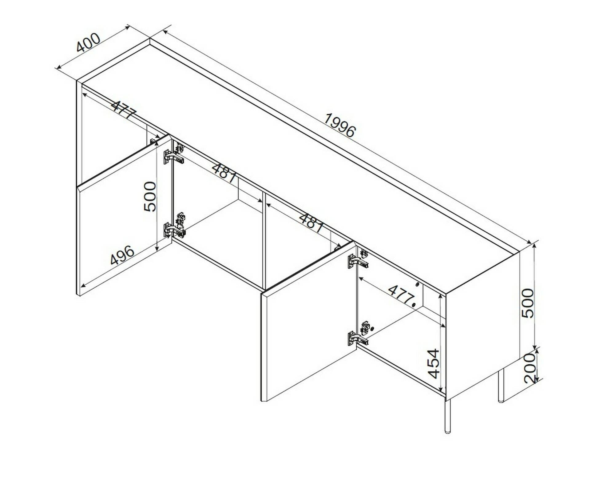 Credenza Sagrado, Madia da salotto con quattro ante battenti e vani interni, Rialzata da terra, 200x40 h70 cm, Beige e Rovere