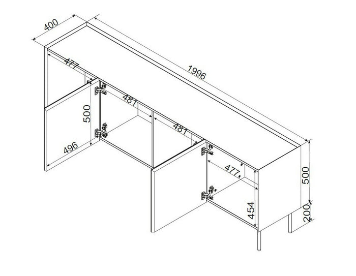 Credenza Sagrado, Madia da salotto con quattro ante battenti e vani interni, Rialzata da terra, 200x40 h70 cm, Beige e Rovere