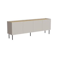 Credenza Sagrado, Madia da salotto con quattro ante battenti e vani interni, Rialzata da terra, 200x40 h70 cm, Beige e Rovere