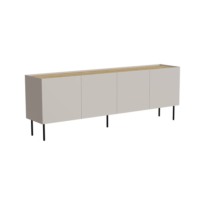 Credenza Sagrado, Madia da salotto con quattro ante battenti e vani interni, Rialzata da terra, 200x40 h70 cm, Beige e Rovere