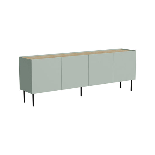 Credenza Sagrado, Madia da salotto con quattro ante battenti e vani interni, Rialzata da terra, 200x40 h70 cm, Verde e Rovere